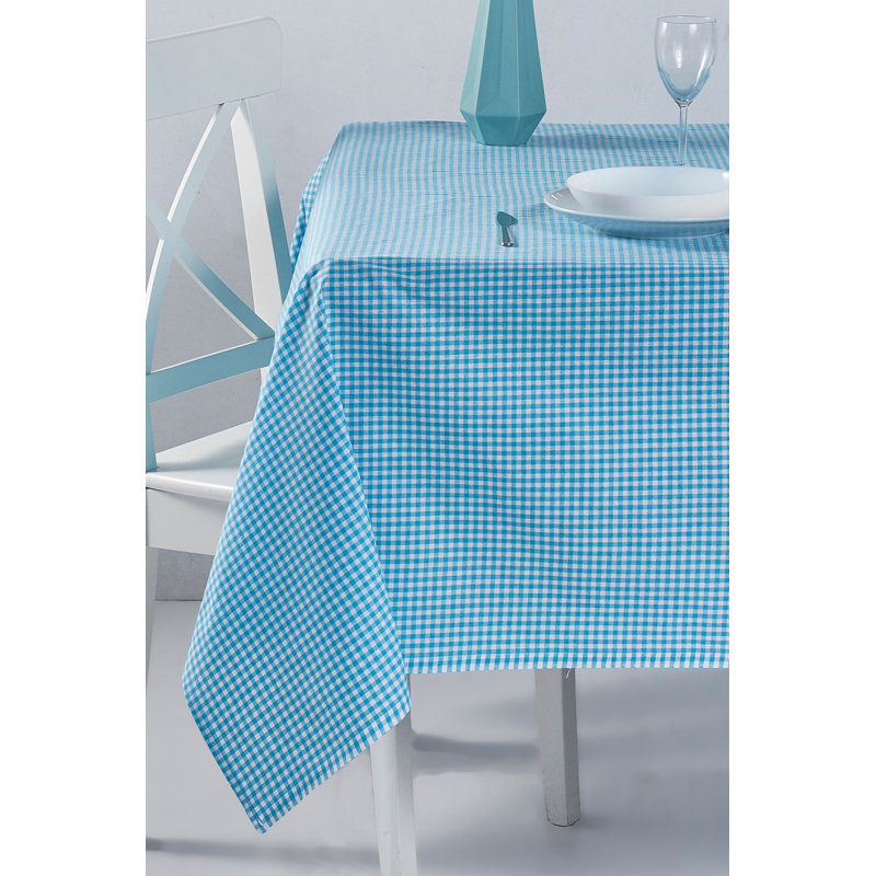 Chon Turquoise Checkered Tablecloth, 85% Cotton / 15% Polyester, 67.0 x 86.6 inches | Easy Clean, Machine Washable (30-40°C) | Perfect for Dining Room, Kitchen, and Outdoor Events, Stylish and Durable Design