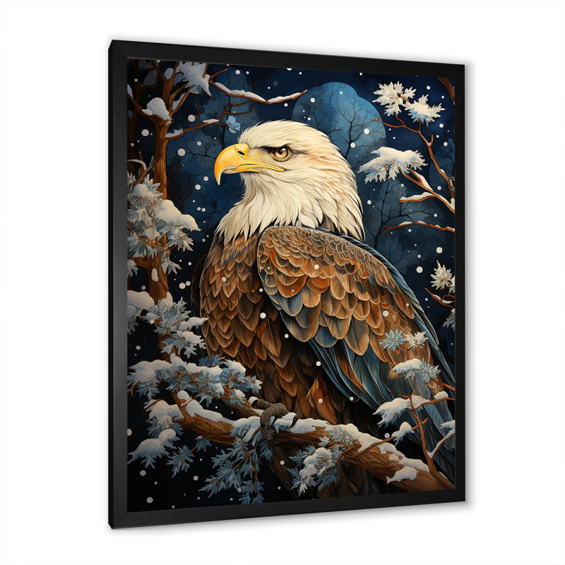 Scène d'aigle enneigé - aigle, art mural, Cadre photo noir, H 32 po x l 24 po x P 1 po