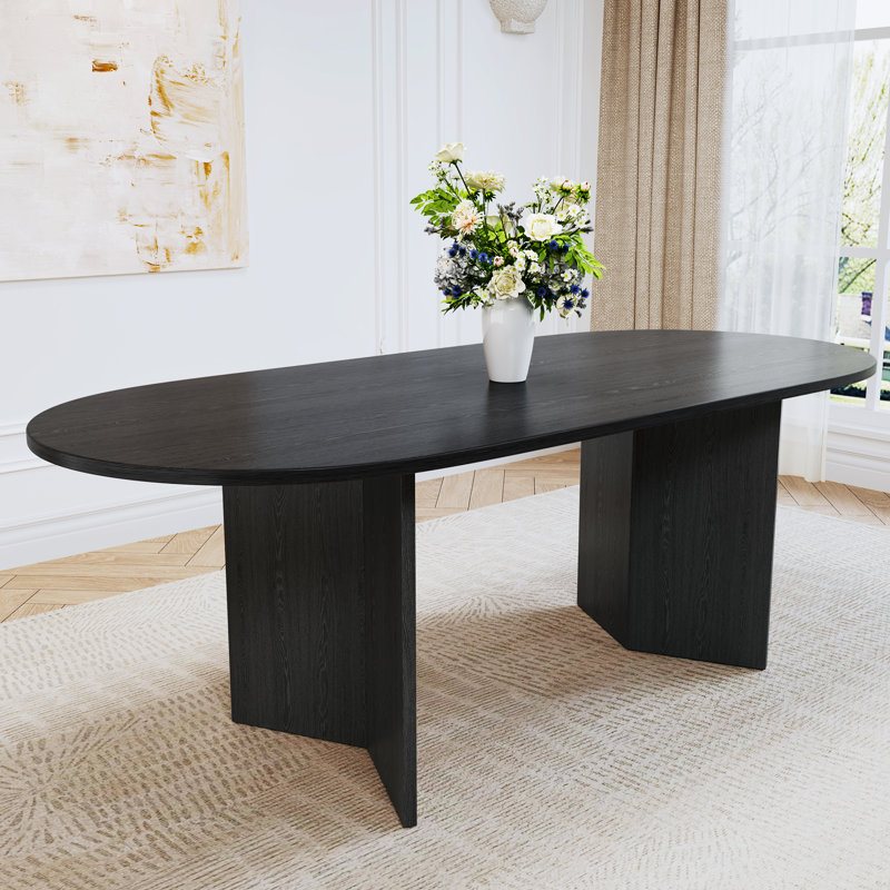 Caia 67" Solid Oak Oval Dining Table, Black