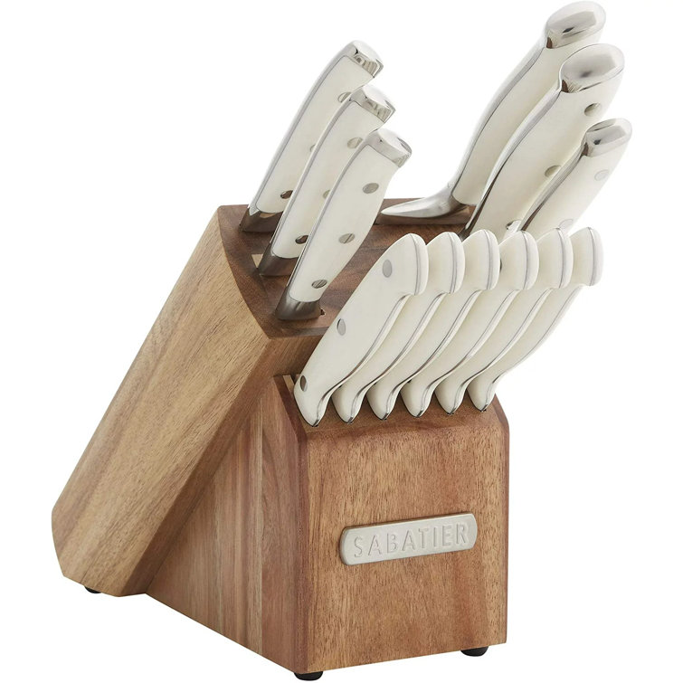 Farberware 15-Piece Forged Triple Rivet Knife Block Set, Razor-Sharp  Kitchen Knife Set with Wood Block, High-Carbon Stainless Steel, White