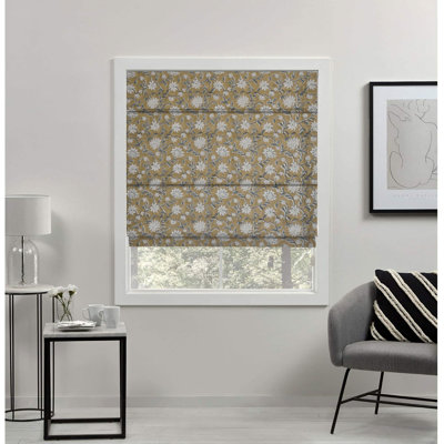  Store romain en lin épais à motif floral imprimé à la main pour fenêtres, portes françaises, tissu douillet occultant 100% occultant vert ou gris, stores à enroulement pour porte, Aradhana