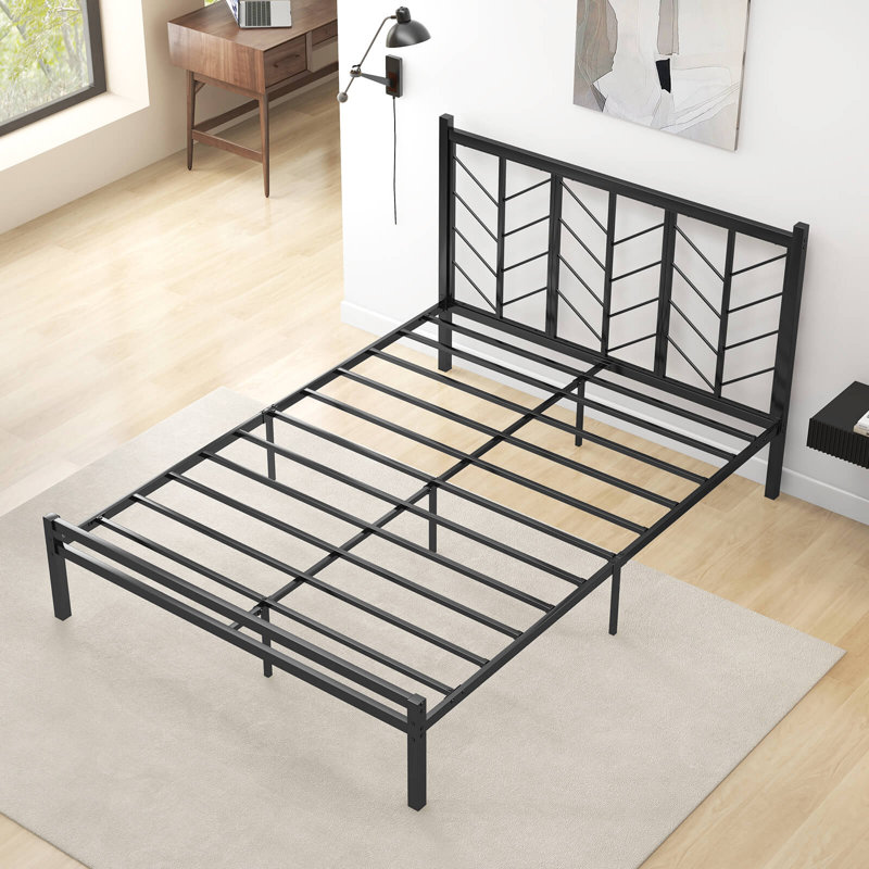 Lit plateforme avec rangement de tête de lit 11,5 po Ebern Designs, Grand
