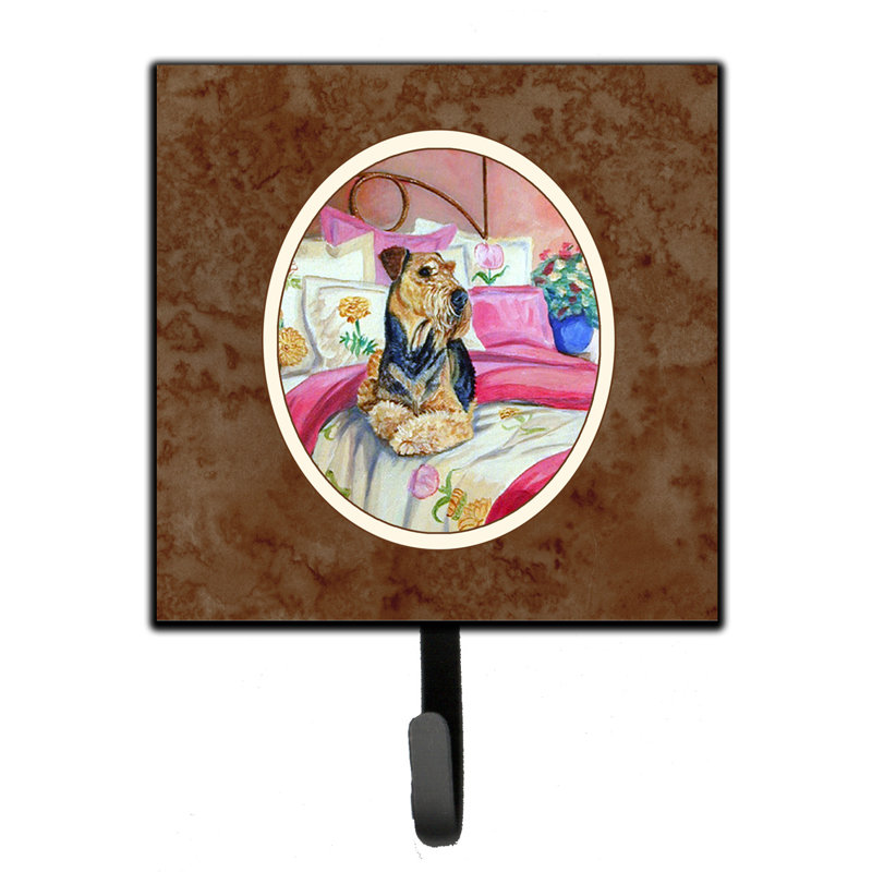 Pelin Metal Wall Organizer with Key Hooks, Brown/Pink/Blue, Airedale Waiting On Mom