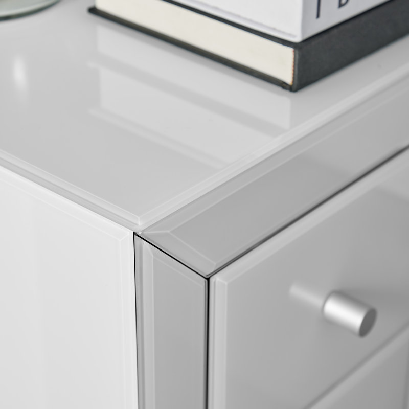 Alexa Chic Slimline 3 Drawer Mirrored Nightstand - Sleek Modern Design, White, Small