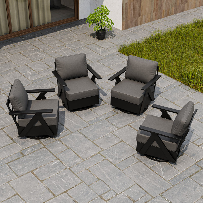 Ensemble de 4 fauteuils club pivotants en aluminium pour l'extérieur avec coussins, Gris