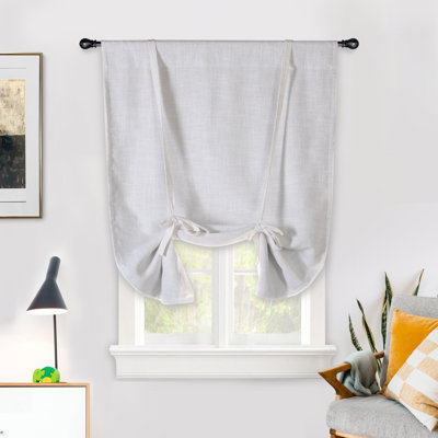 Antonino Linen Textured Blackout Tie Up Curtains Double Layer Thermal Insulated Lined Balloon Roman Shade