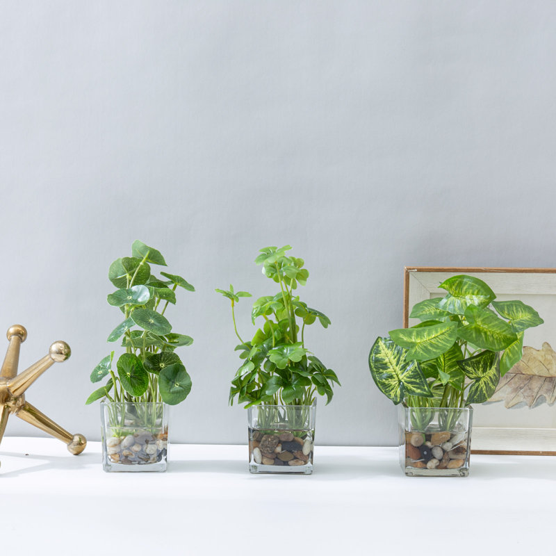 Ensemble de 3 plantes artificielles en verre
