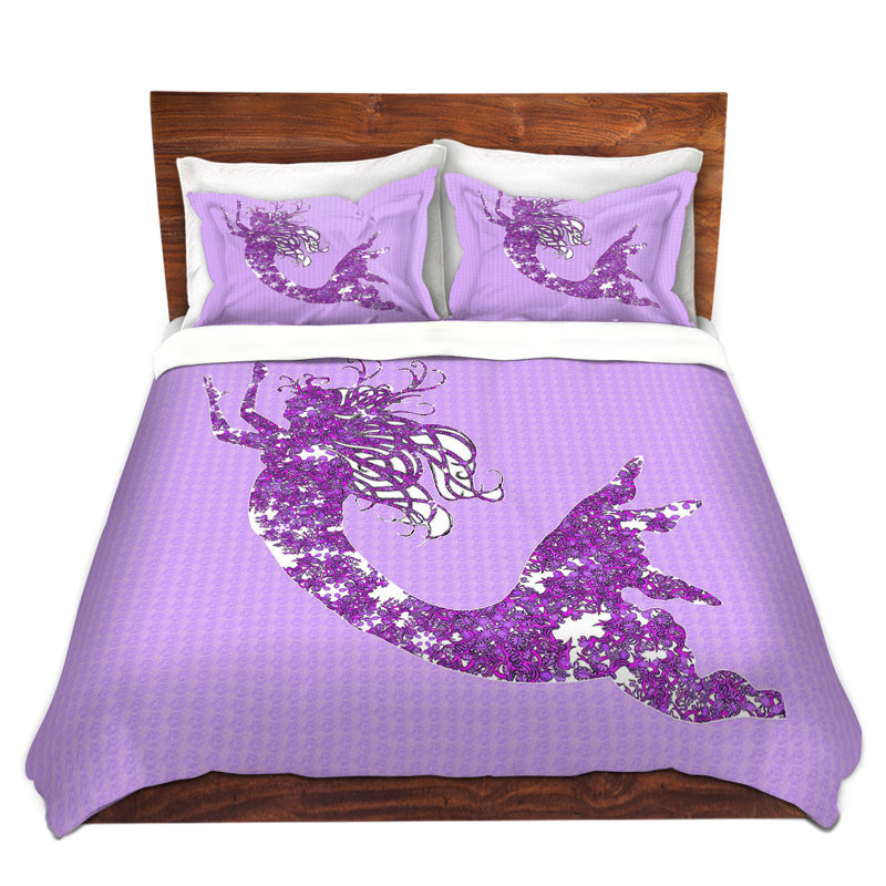 Ensemble de housse de couette foncé sirène ii, 1 housse + 2 taies très grand lit, Mauve