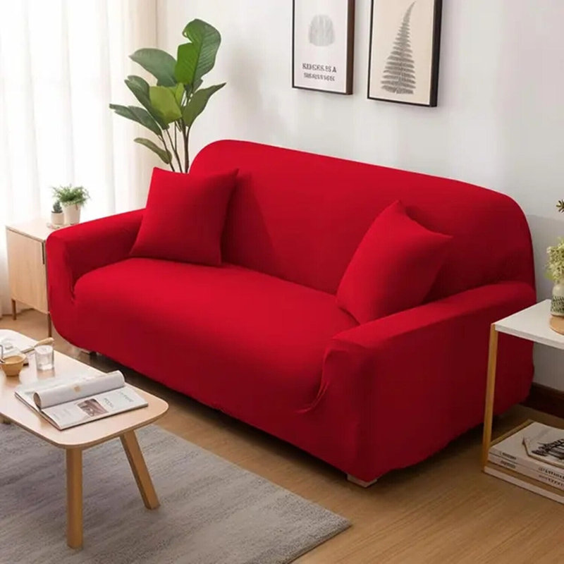 Housse pour canapé à coussins en T 4 sièges, Polyester rouge