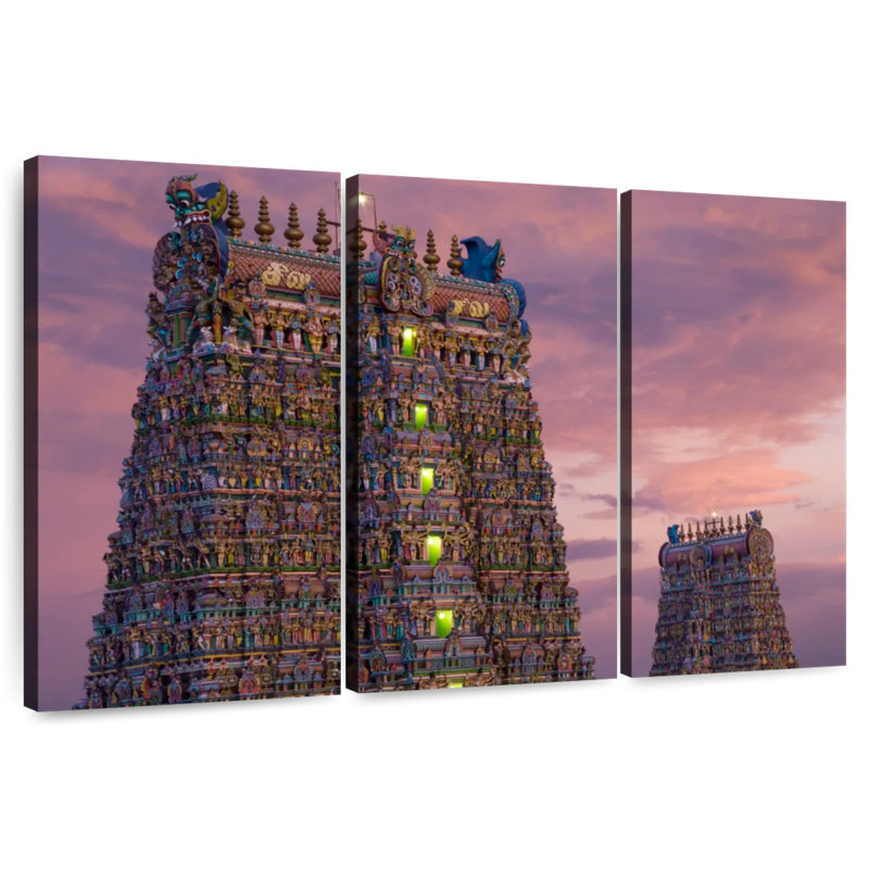Temple Adella Meenakshi, crépuscule, H 48 po x l 74 po