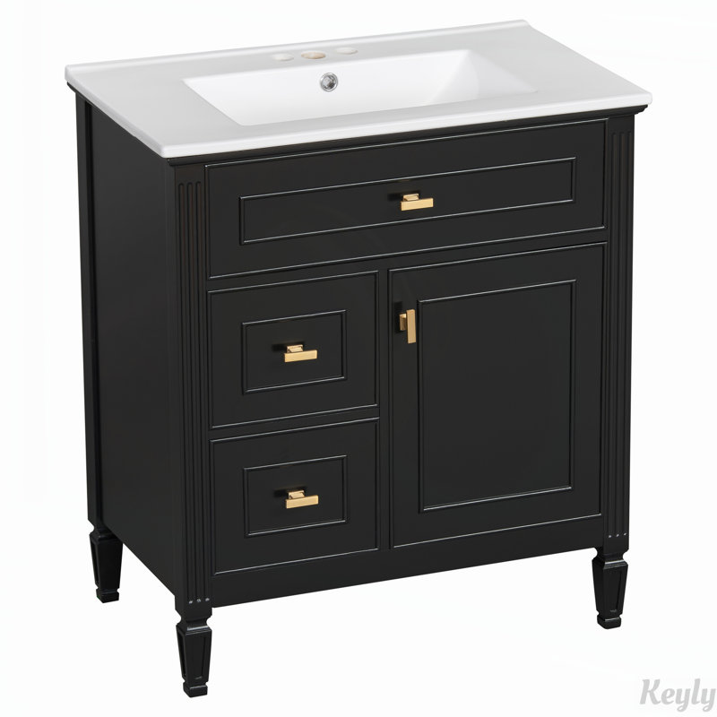 Meuble-lavabo 30 po avec lavabo, tablette réglable, Noir, noir, noir, noir