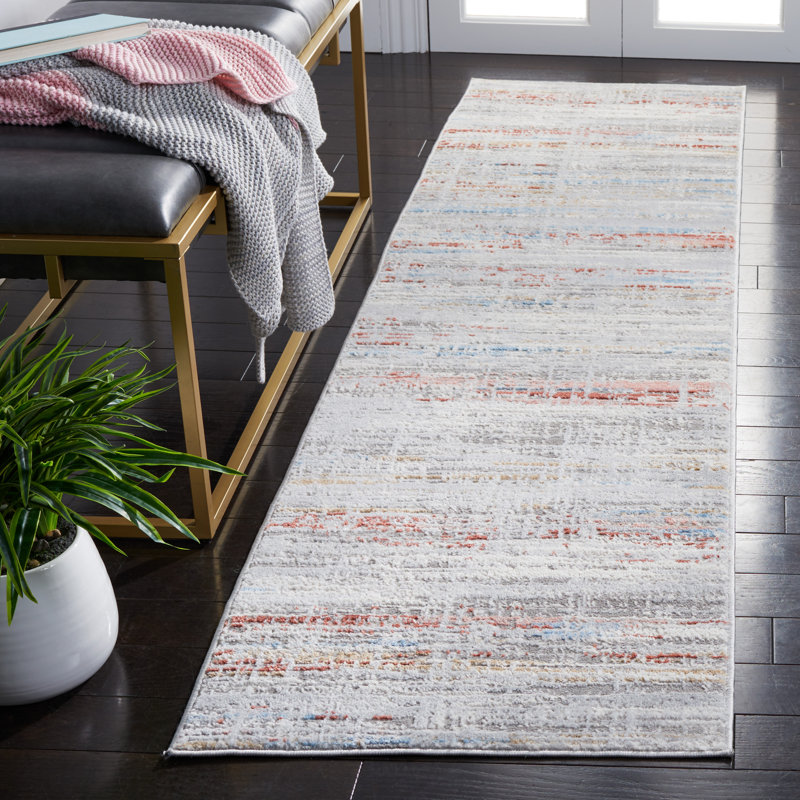 Tapis abstrait gris clair / rouille, Tapis de couloir 2 pi 2 po x 8 pi