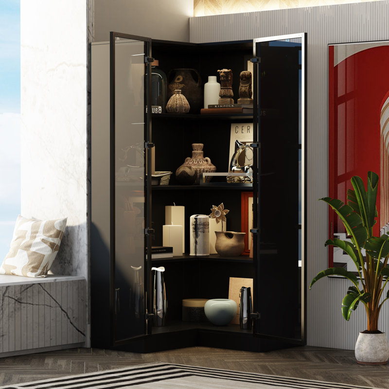 L-Shaped Corner Glass Door Display Case With LED Light