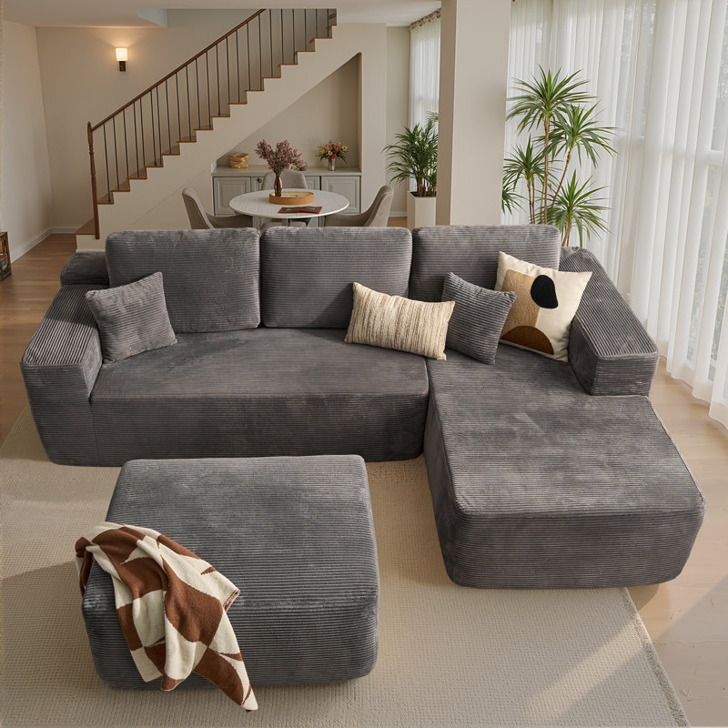 Canapé modulaire en forme de L avec repose-pieds et repose-pieds sans assemblage 106,3 po Boneless, Orienté à droite