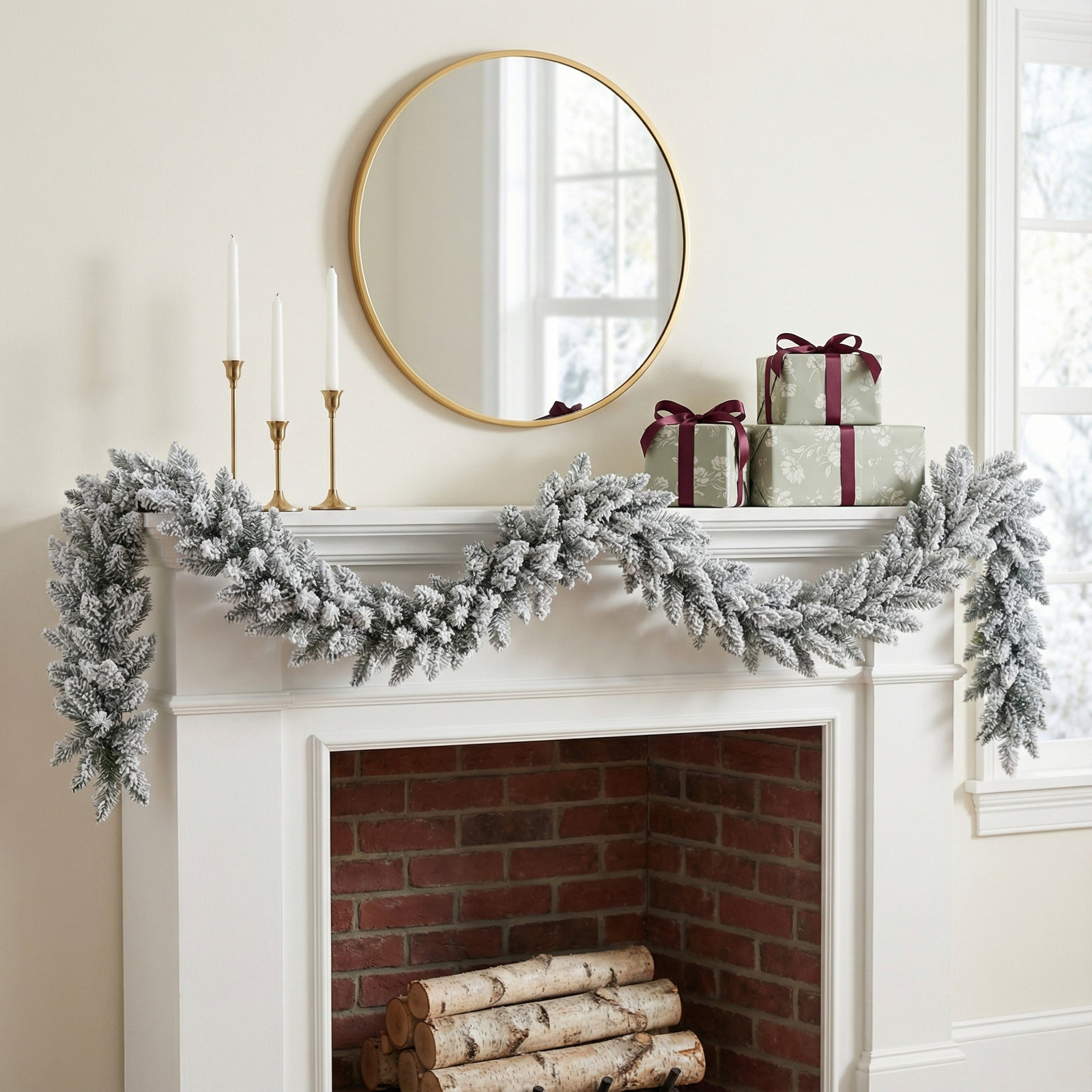 9ft Flocked Christmas Garland with LED Lights