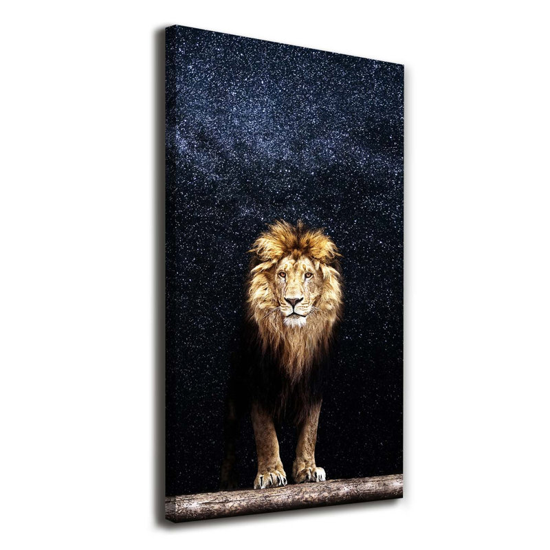 A Lion On The Background Of Stars - Wrapped Canvas Print