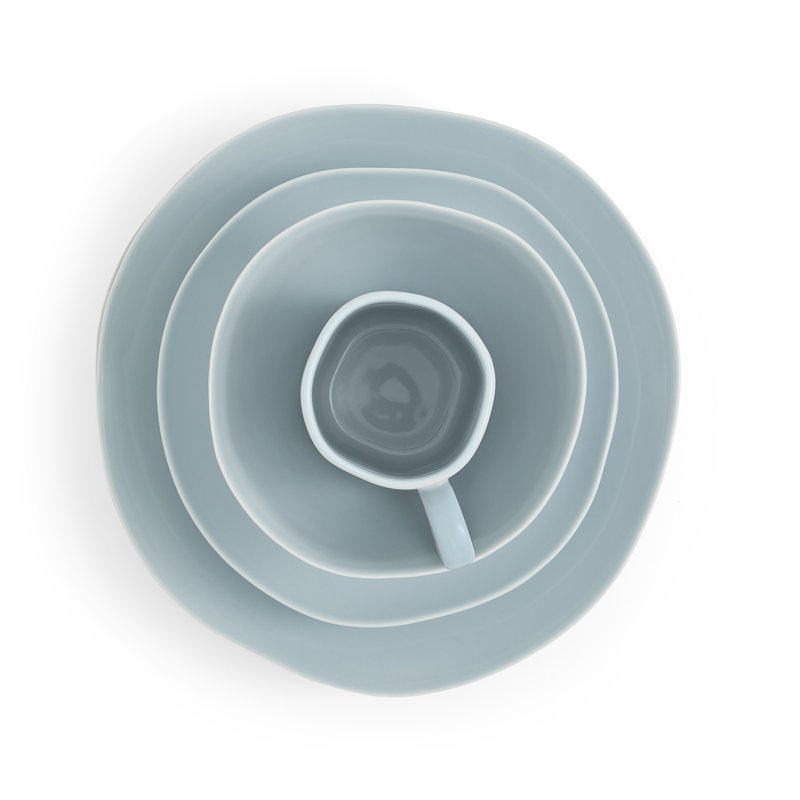 Robin's Egg and White Ceramic 4-Piece Place Setting