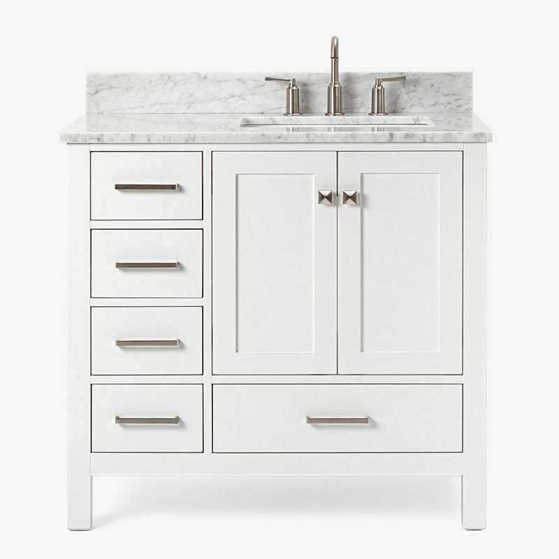 Flynt 37'' Single Bathroom Vanity with Carrara Marble Top, White