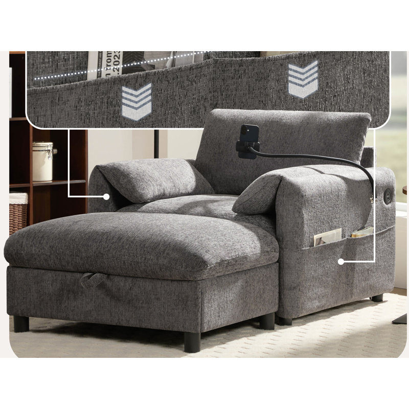 Fauteuil en chenille avec repose-pieds, Gris