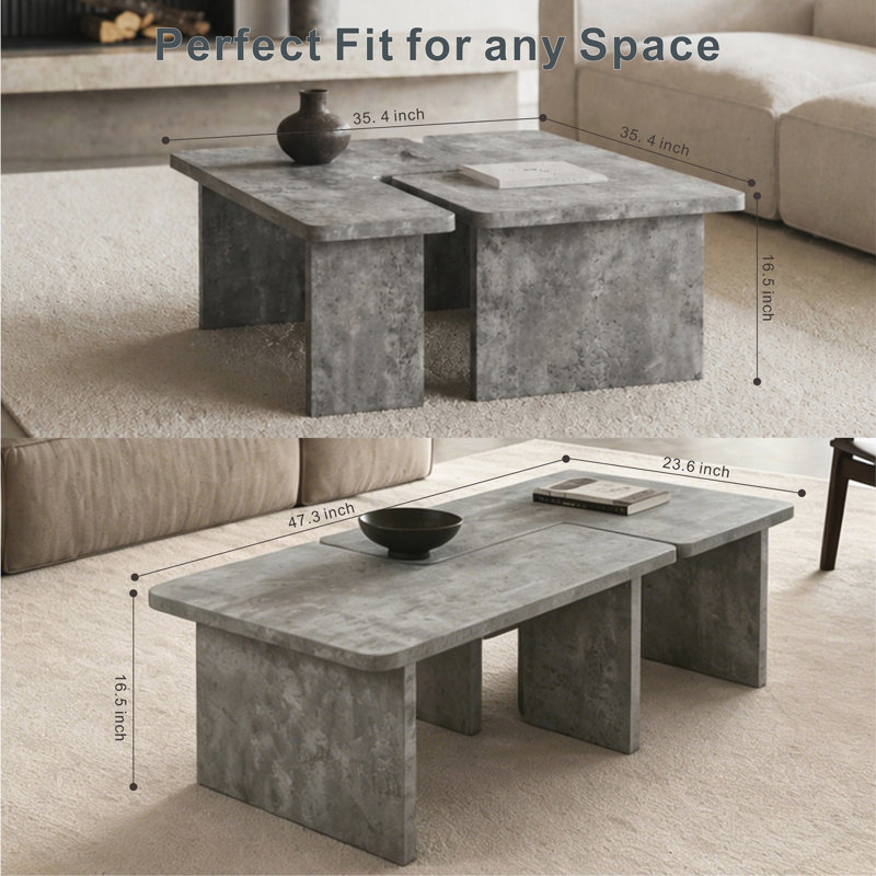 Ensemble de 2 tables basses modulables en béton, Gris