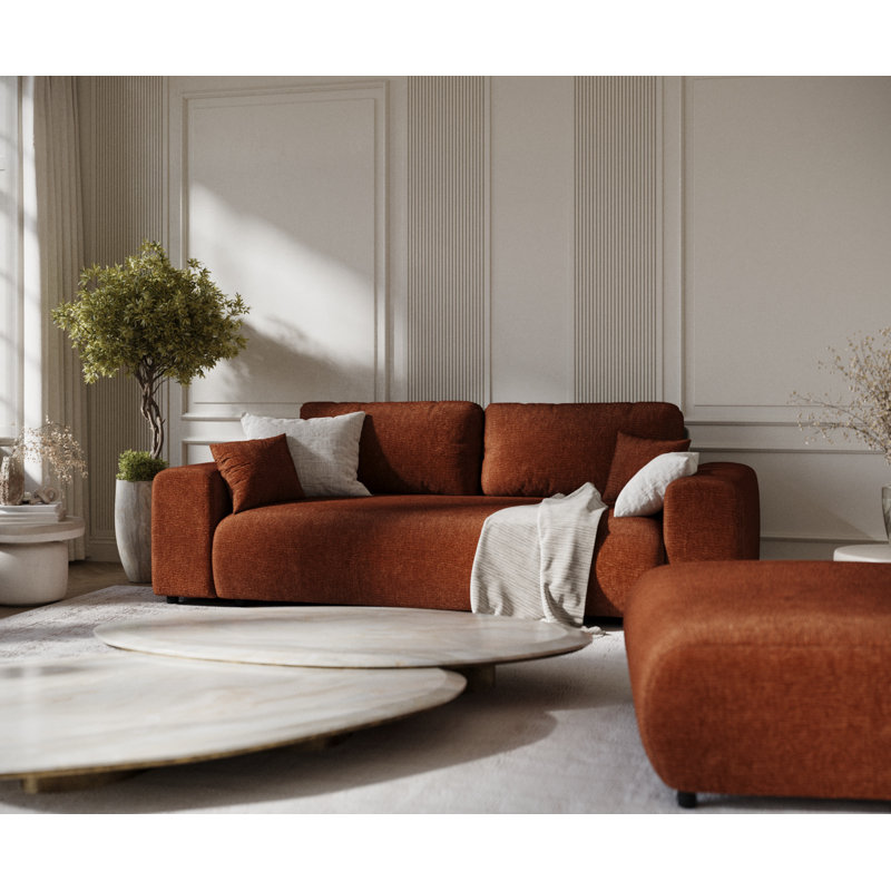 Three-seater square arm sofa, Copper Chenille