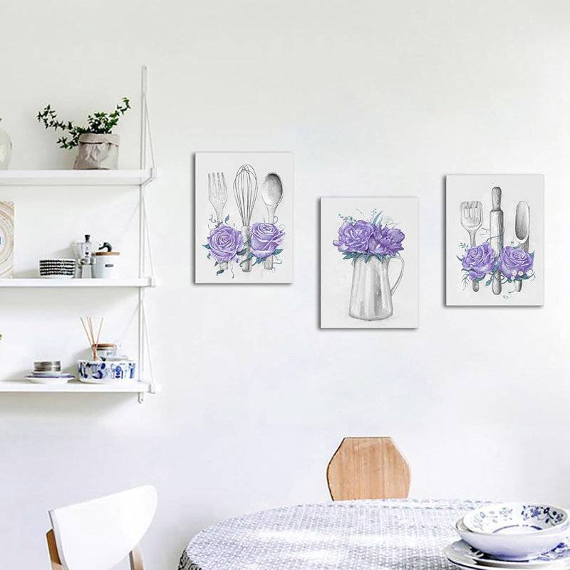 3 Piece Wrapped Canvas Print, Purple