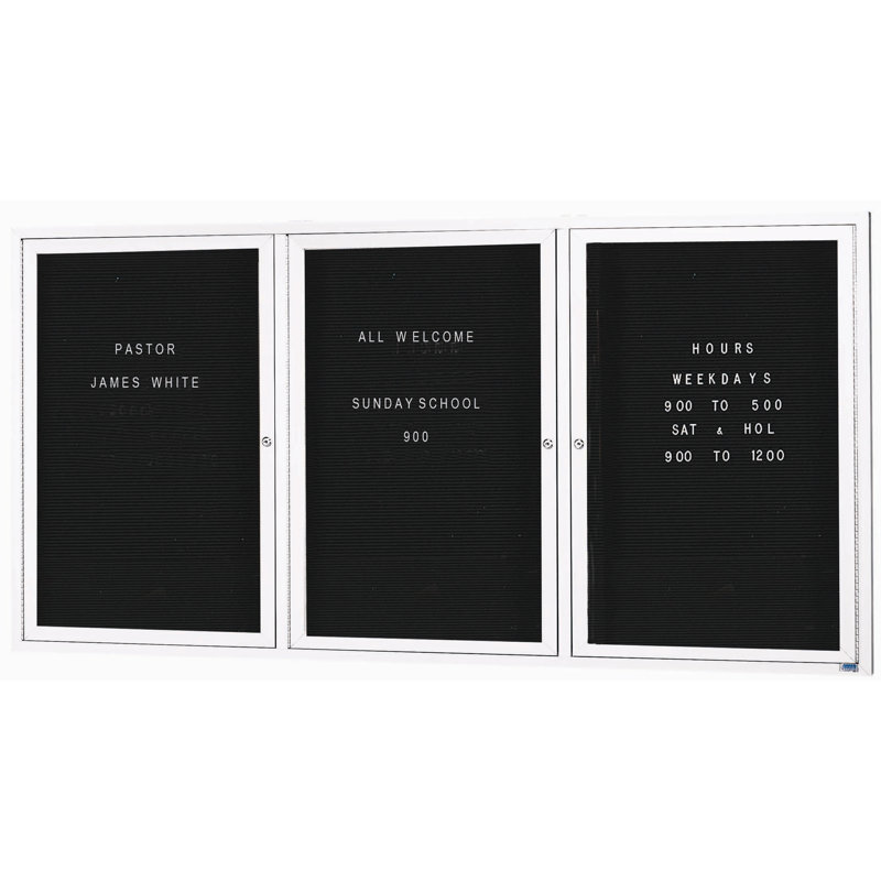 Tableau d'affichage mural fermé pour armoire d'annuaire, Blanc thermolaqué, Trois, H 48 po x l 96 po