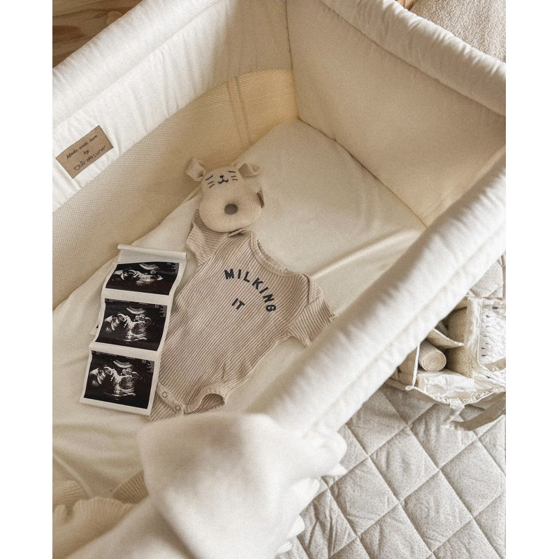 Bedside Cot with Bedding with Mattress and Stand, Cream