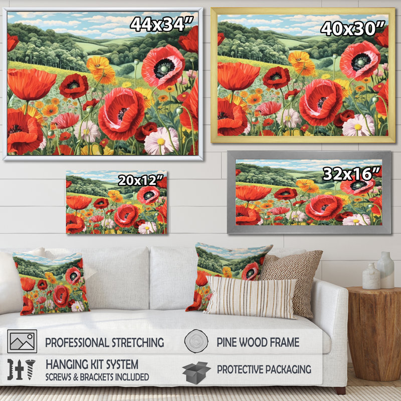Rêves éclatants de coquelicots rouges, Cadre naturel flottant, 24" H x 32" W