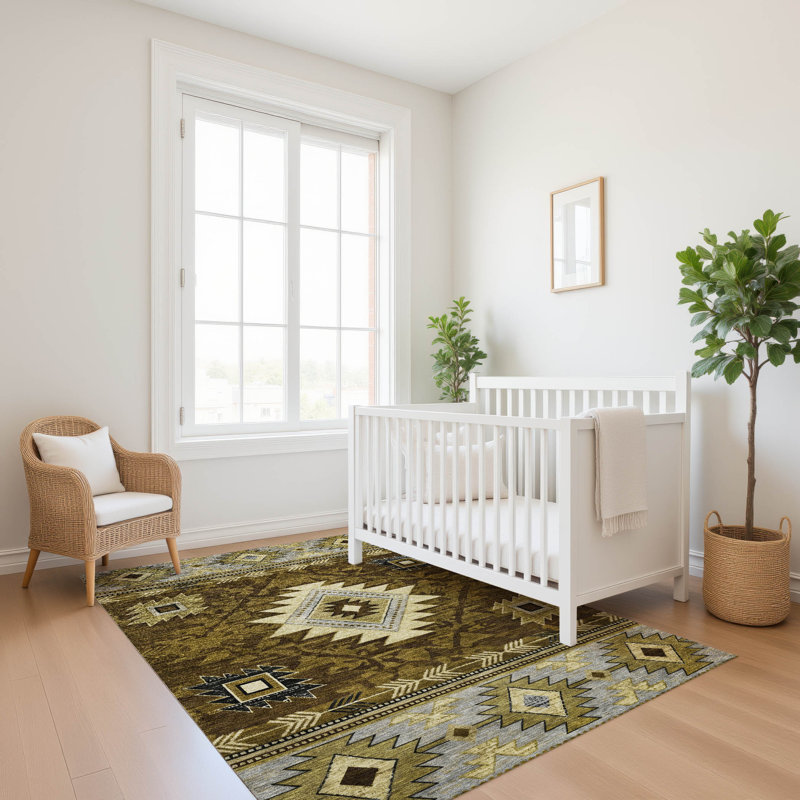 Tapis tribal de qualité supérieure lavable à la machine AMF1754, Rectangle 2 pi 6 po x 3 pi 10 po