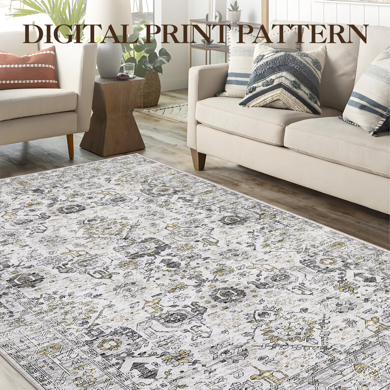 Area Rug Washable Rug Vintage Rug Non Slip Backing Accent Carpet Runner Rug Ultra-Soft Low Pile Rug Oriental Floral Rug Distressed Aesthetic Floor Mat for Living Room Bedroom Stain Resistant Carpet for Kitchen Laundry Office