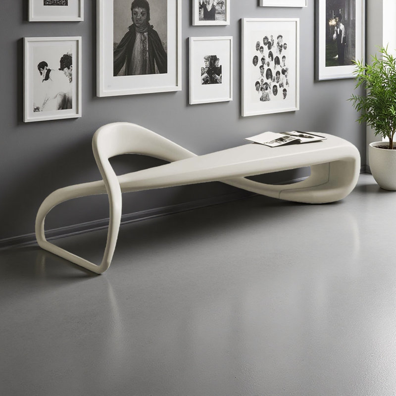 Modern-style white faux leather sofa bench, 16.14" H x 70.87" W x 18.11" D