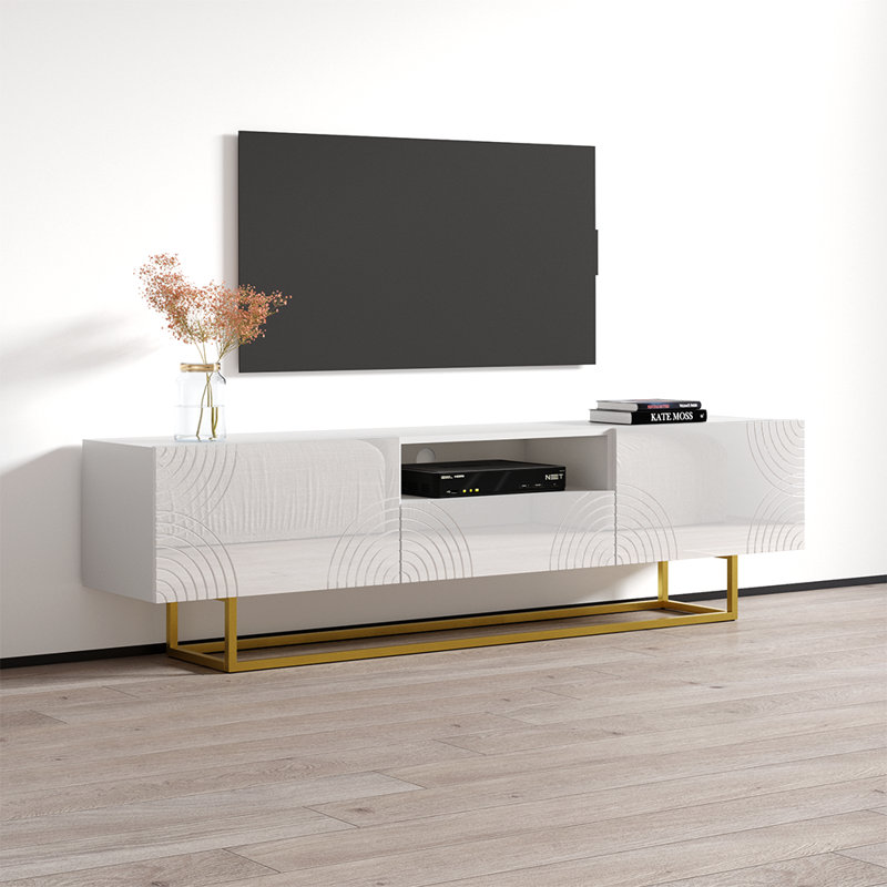 White High Gloss 75" TV Stand with Storage Cabinets