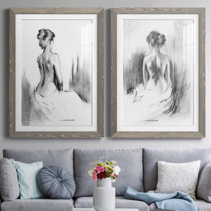 «Soft Silhouette I», ensemble de 2 reproductions d'art, H 31,5 po x l 47 po, Impression encadrée avec passe-partout, Gris