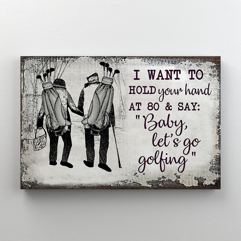 Vieux couple blanc et noir et golf - Baby, Let's Go Golfing - 1 pièce, impression d'art graphique rectangulaire sur toile tendue