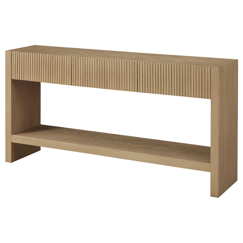 Manzanita 60" Wide Rectangular Solid Wood Fluted Console Table in Light Oak, Light Oak, 30" H x 60" W x 14" D
