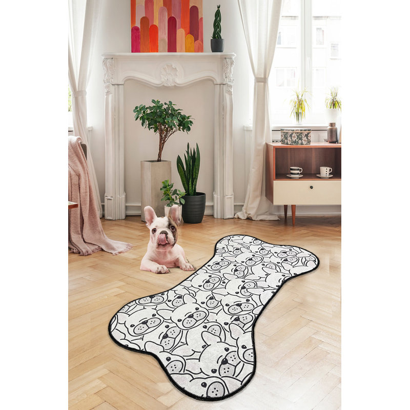Tapis rectangulaire en polyester blanc / noir, Rectangle 2 pi 7 po x 4 pi 7 po