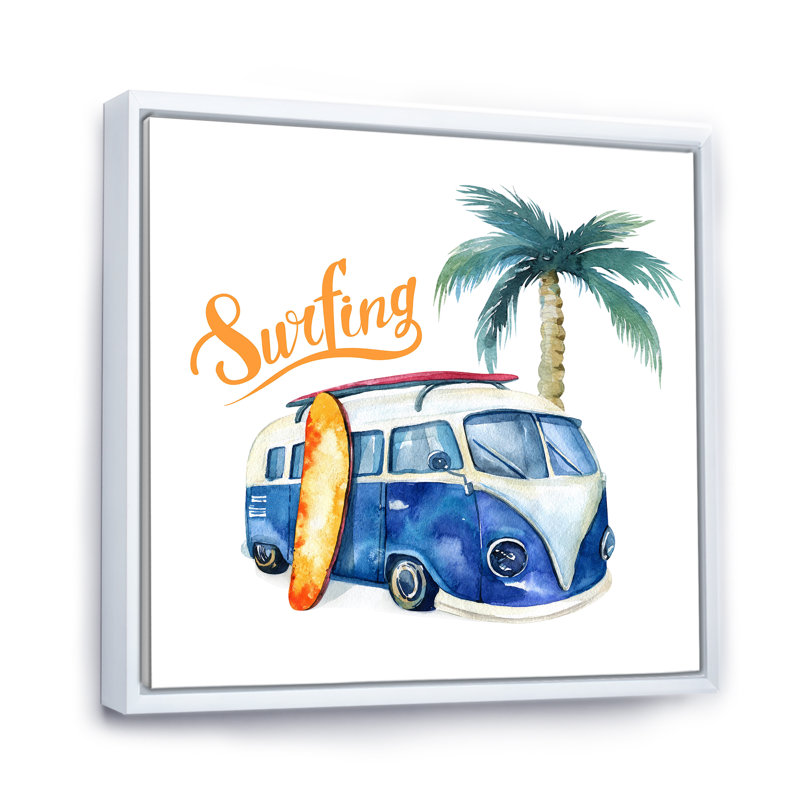 Ensemble de surf océanique - peinture sur toile, H 36 po x l 36 po, Cadre flottant blanc