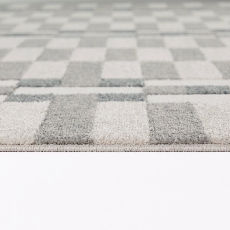 Tapis Rinehart bleu géométrique bohème, Bleu, 5 pi 3 po x 7 pi