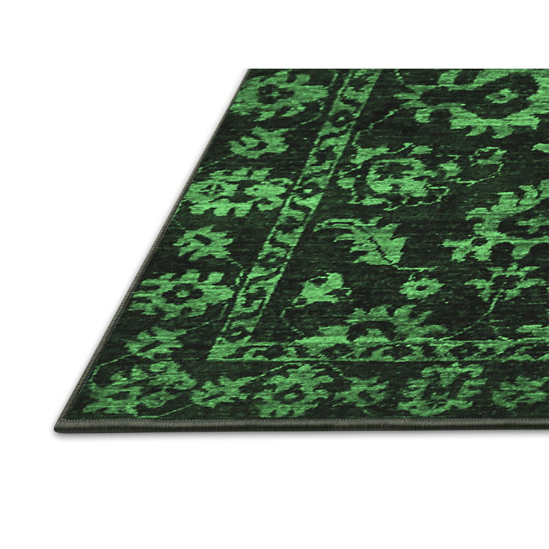 Tapis oriental en laine / polyester tissé à la machine en vert / noir, Tapis de couloir 2 pi x 5 pi