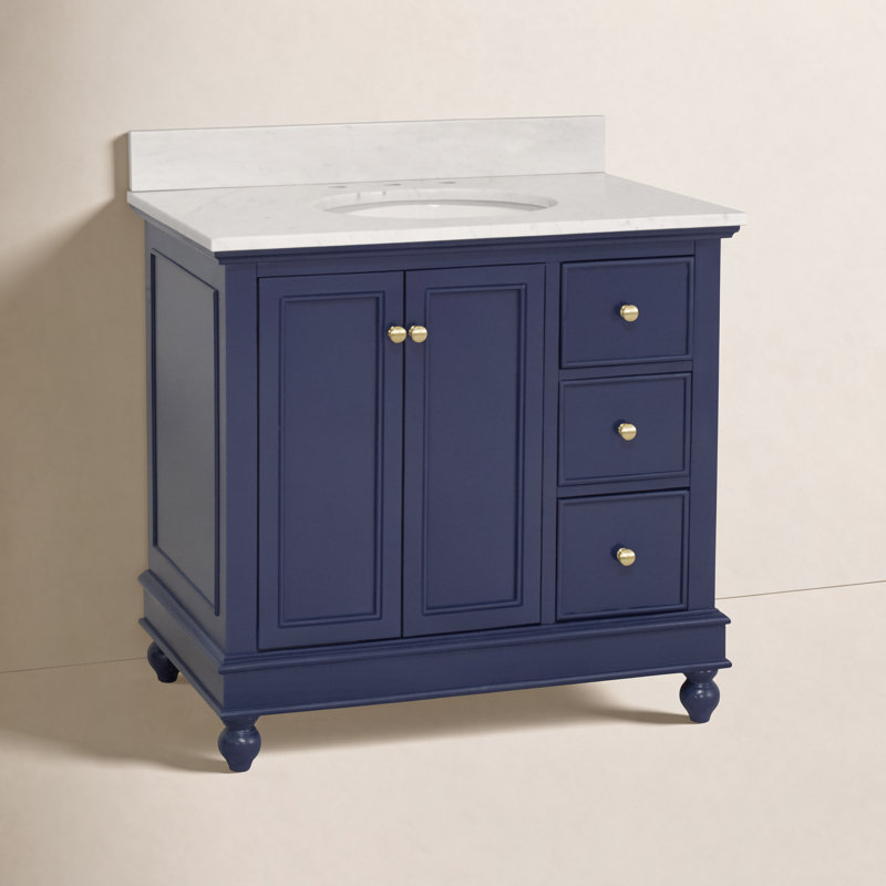 Ensemble de meuble-lavabo simple 36 po Ferdinand, Marbre de Carrare, Bleu royal