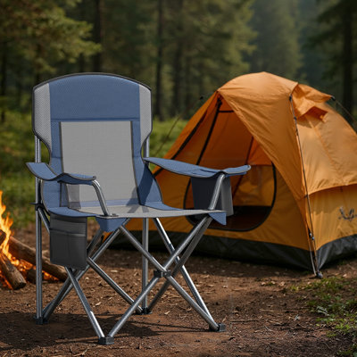 Chaise de camping pliante, chaise surdimensionnée, accoudoirs réglables avec sac isotherme, sac de rangement, tissu en filet