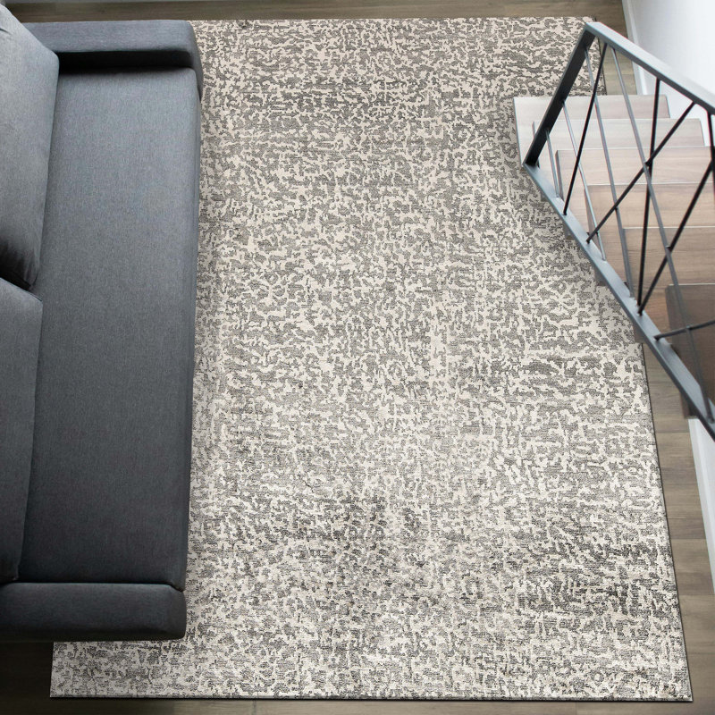 Tapis gris anthracite et argent noué à la main de haute qualité
