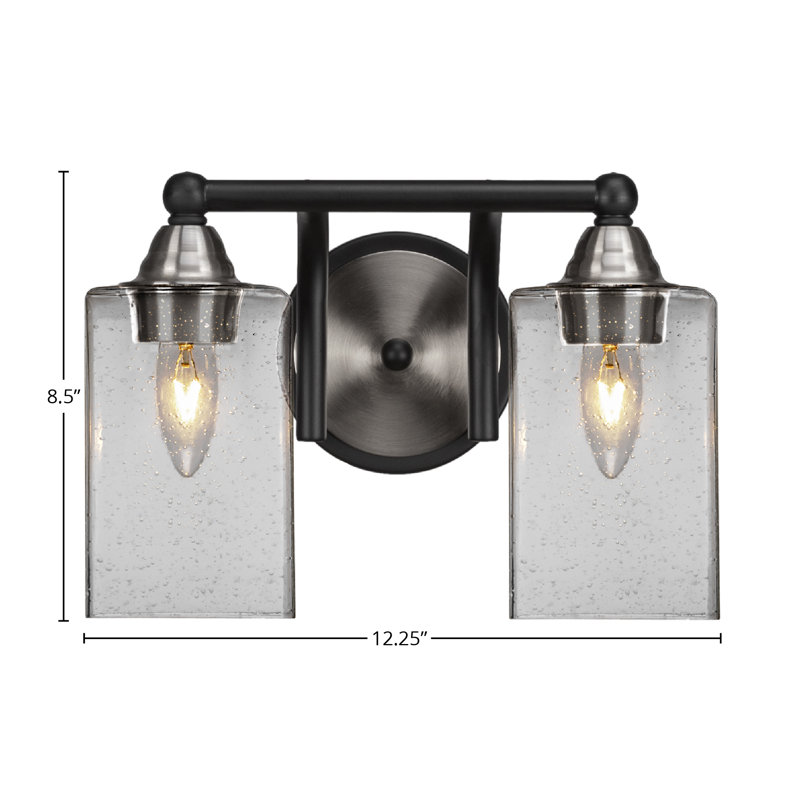 Michell 2-Light Bath Bar, Matte Black/Brushed Nickel, Clear Bubble