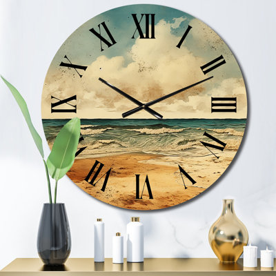 Vintage Beach Side Scenery II - Horloge murale nautique et plage
