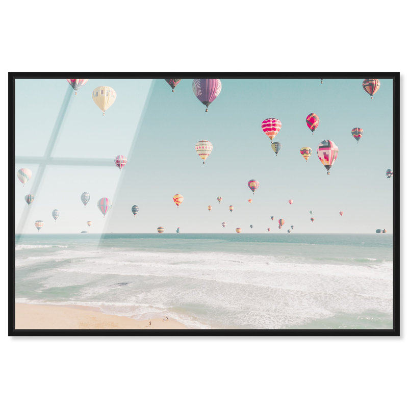 Oliver Gal Beachside Balloons Nautical - Framed Acrylic Glass Wall Art, Black, 31" H x 46" W