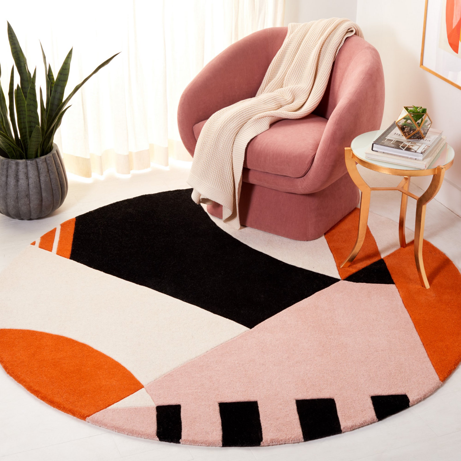Hiro Ivory Rust Hand-Tufted Rug, Round 6'