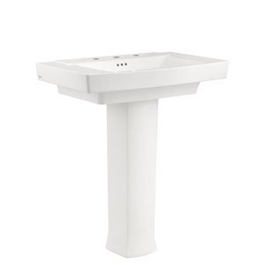 Town 29.25" Ceramic Rectangular Pedestal Bathroom Sink with Overflow