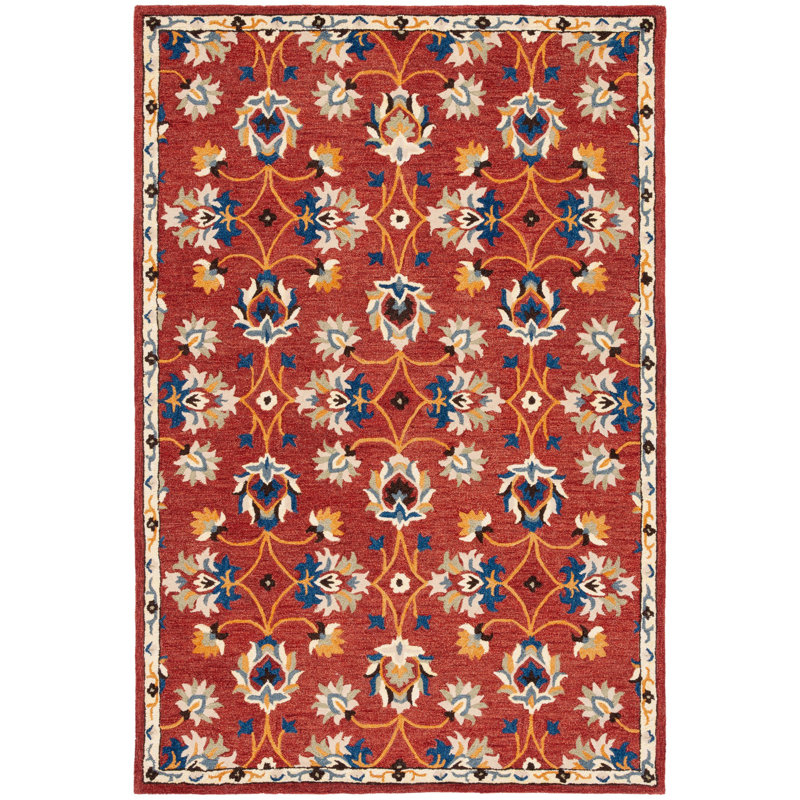 Caleesi Micro-Loop Hand Tufted Wool/Cotton Floral Rug in Rust/Beige/Blue, Rectangle 8' x 10'