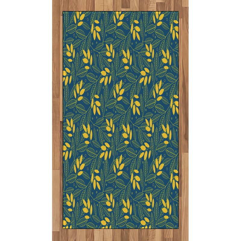 Tapis décoratif jaune et bleu à haute densité en fibres de polyester, Rectangle 2 pi 7 po x 5 pi